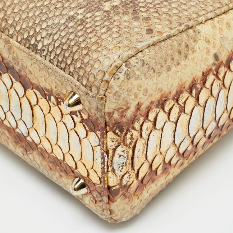 Pre Owned Dior Lady Dior Large Gold Python Tote