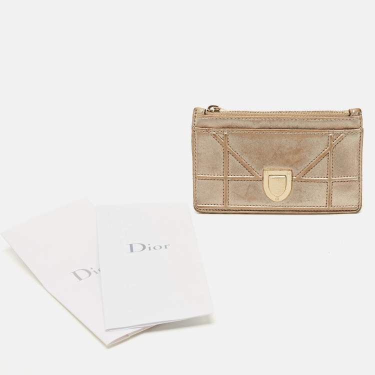 Pre Owned Dior Diorama Metallic Leather Zip Card Holder