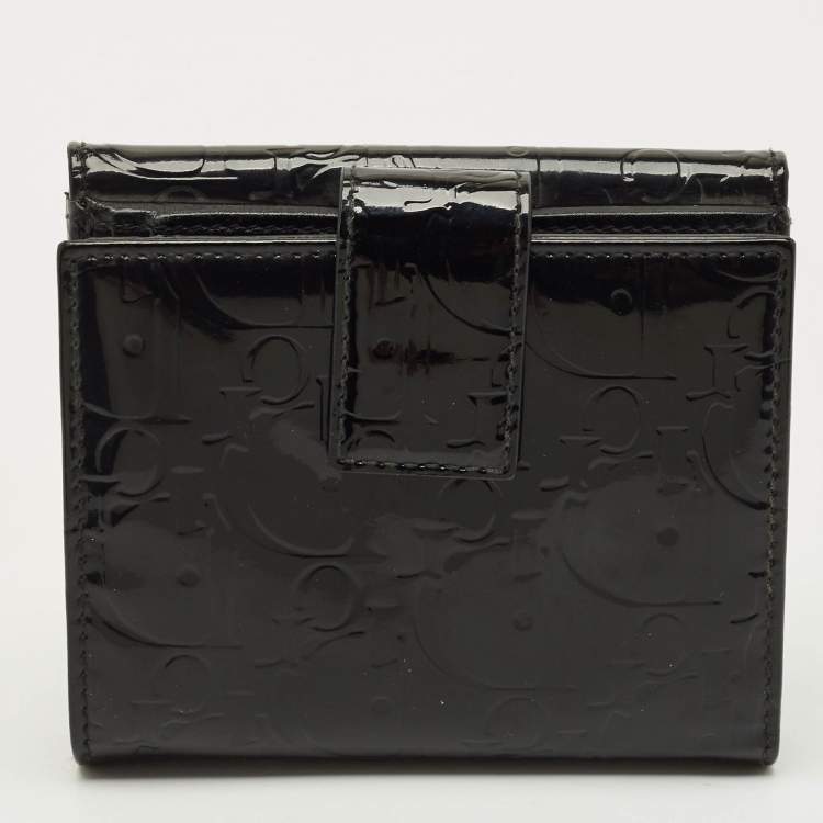 Pre Owned Dior Black Oblique Embossed Patent Leather French Wallet