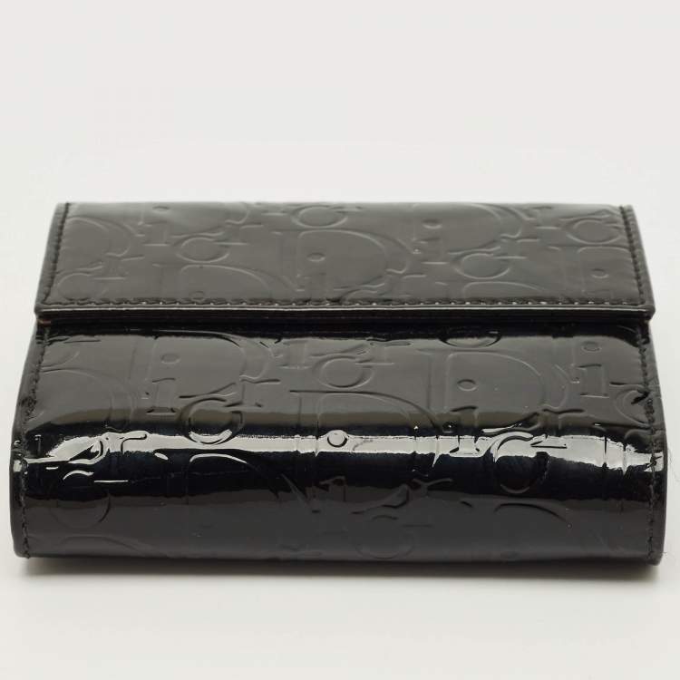 Pre Owned Dior Black Oblique Embossed Patent Leather French Wallet