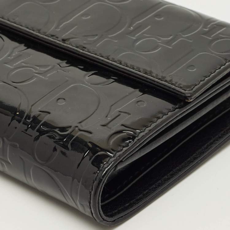 Pre Owned Dior Black Oblique Embossed Patent Leather French Wallet