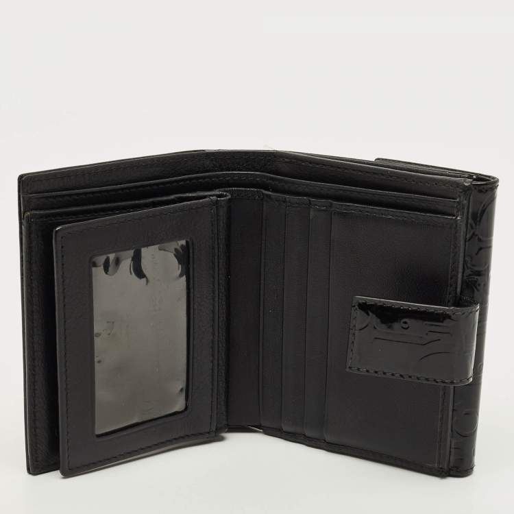 Pre Owned Dior Black Oblique Embossed Patent Leather French Wallet