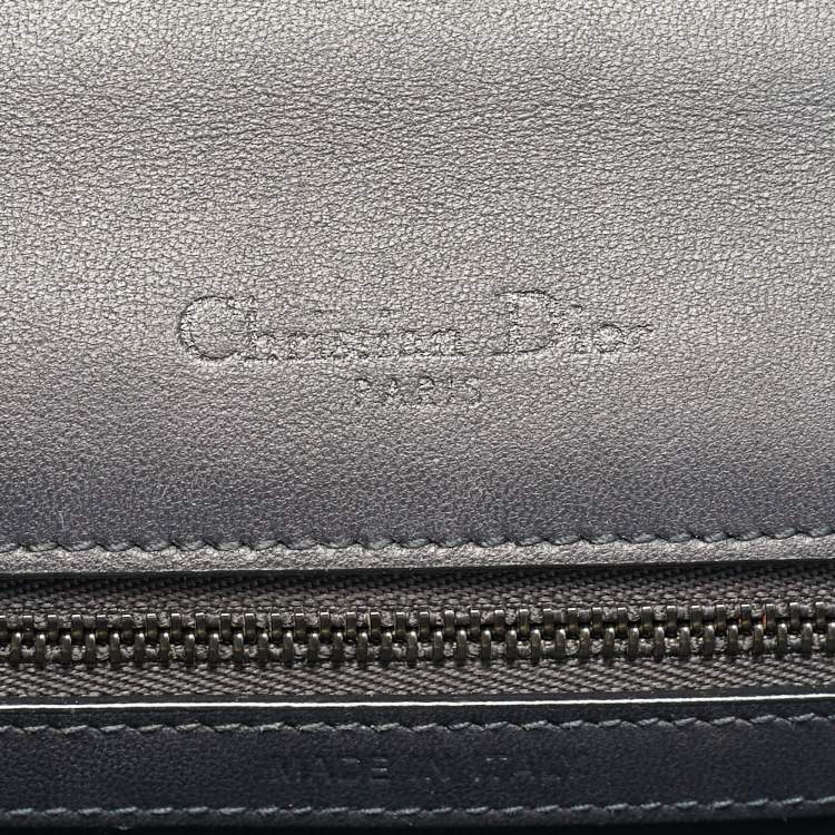 Pre Owned Dior Diorama Medium Dark Grey Metallic Micro Cannage Patent Leather Shoulder Bag