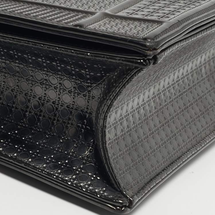 Pre Owned Dior Diorama Medium Dark Grey Metallic Micro Cannage Patent Leather Shoulder Bag