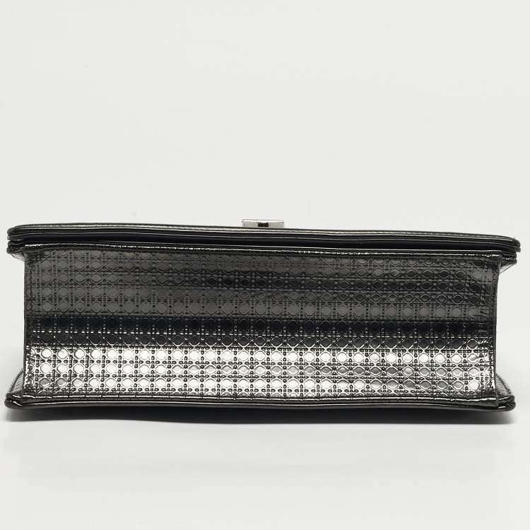 Pre Owned Dior Diorama Medium Dark Grey Metallic Micro Cannage Patent Leather Shoulder Bag