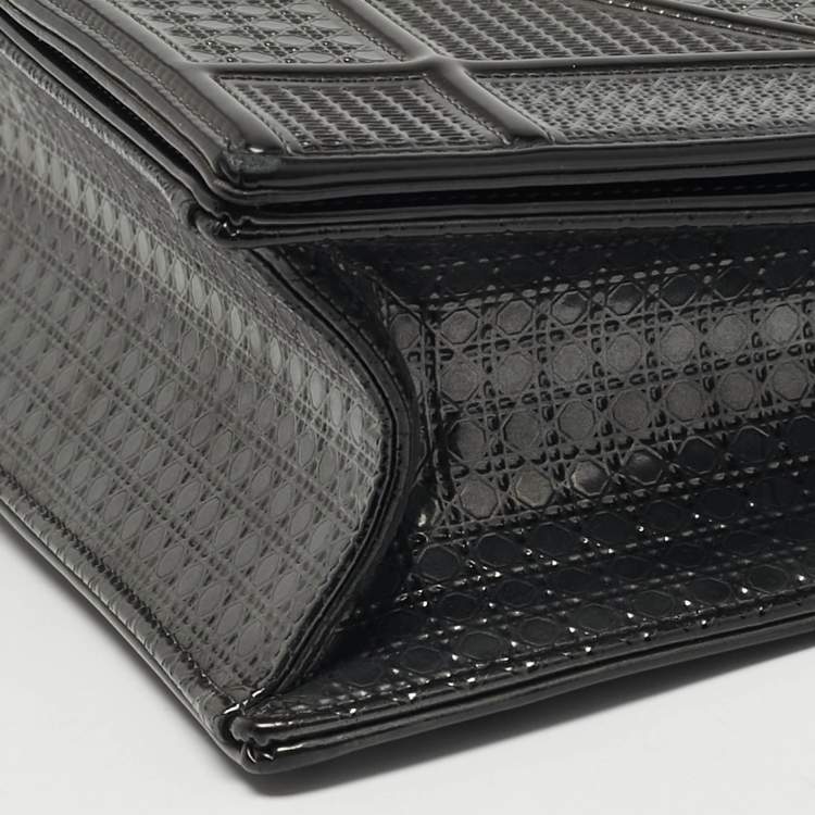 Pre Owned Dior Diorama Medium Dark Grey Metallic Micro Cannage Patent Leather Shoulder Bag