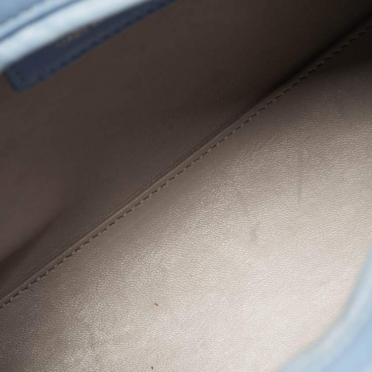 Pre Owned Dior Lady Dior Light Blue/Grey Medium Cannage Leather Tote