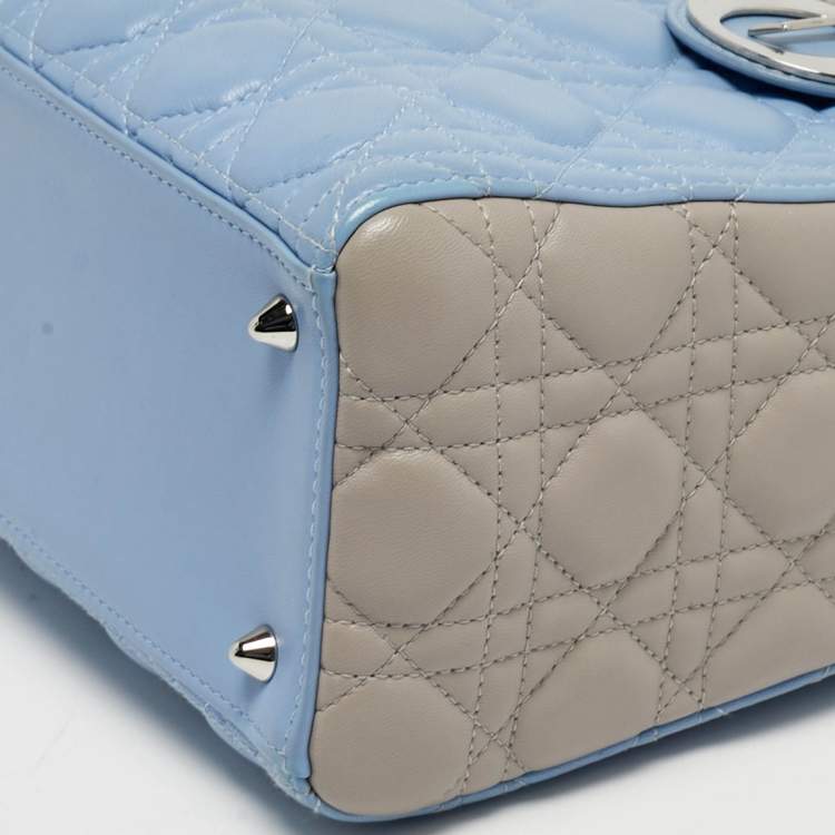 Pre Owned Dior Lady Dior Light Blue/Grey Medium Cannage Leather Tote