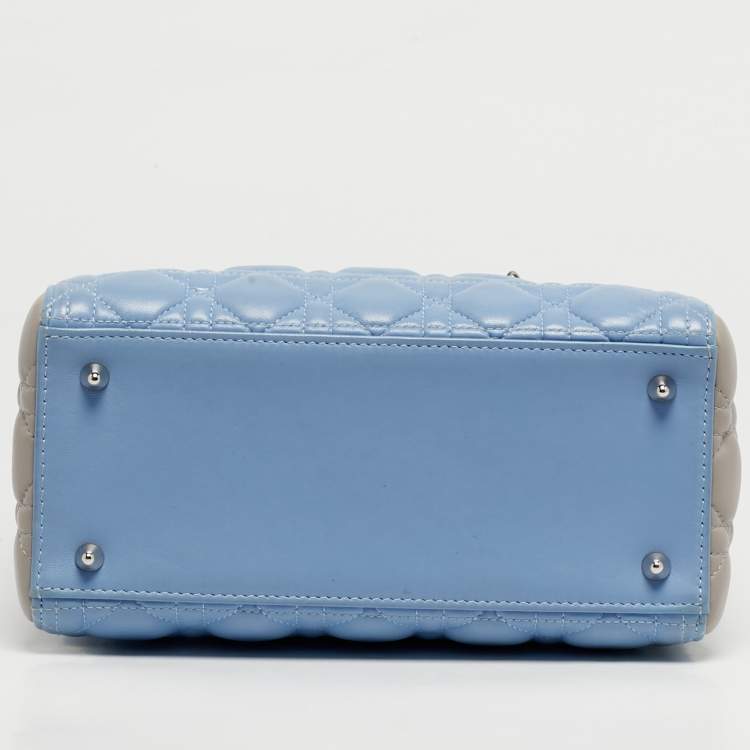 Pre Owned Dior Lady Dior Light Blue/Grey Medium Cannage Leather Tote