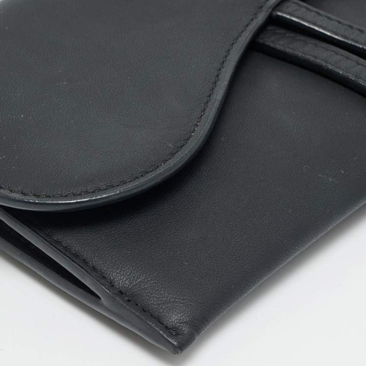 Pre Owned Dior Saddle Black Leather Wallet On Chain
