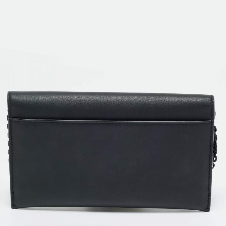 Pre Owned Dior Saddle Black Leather Wallet On Chain