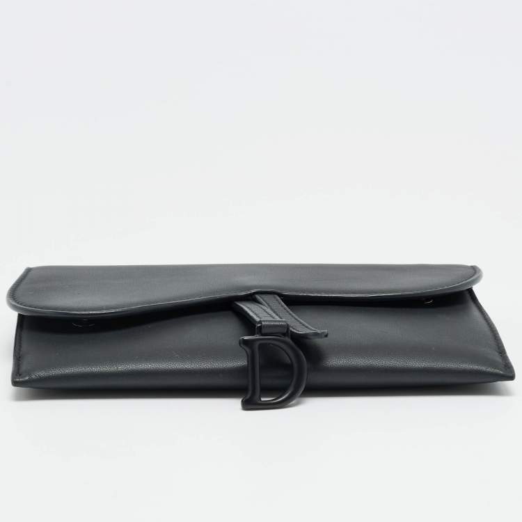 Pre Owned Dior Saddle Black Leather Wallet On Chain