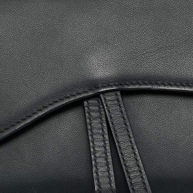 Pre Owned Dior Saddle Black Leather Wallet On Chain