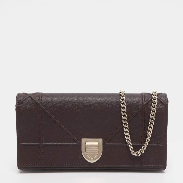 Pre Owned Dior Diorama Burgundy Leather Wallet On Chain