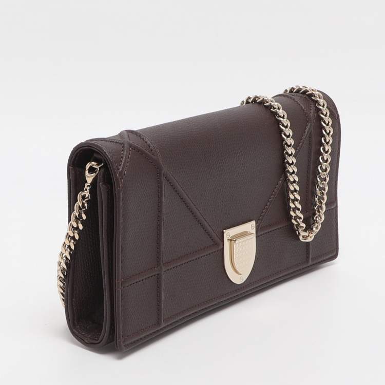 Pre Owned Dior Diorama Burgundy Leather Wallet On Chain