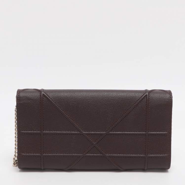 Pre Owned Dior Diorama Burgundy Leather Wallet On Chain