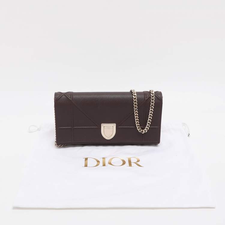 Pre Owned Dior Diorama Burgundy Leather Wallet On Chain