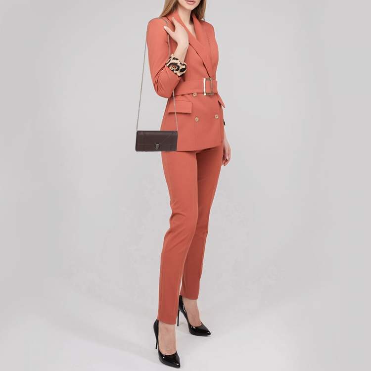 Pre Owned Dior Diorama Burgundy Leather Wallet On Chain