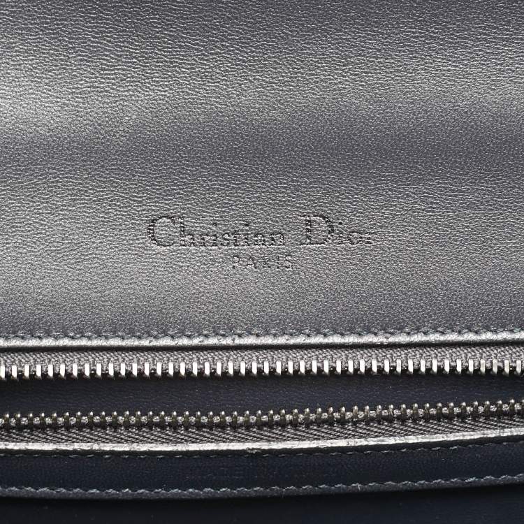 Pre Owned Dior Diorama Small Dark Grey Microcannage Patent Leather Flap Bag