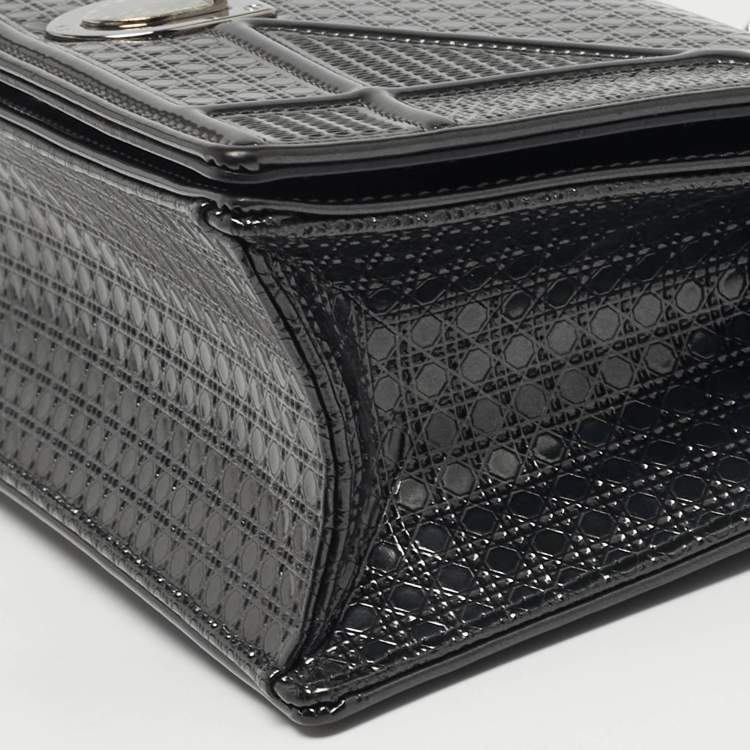 Pre Owned Dior Diorama Small Dark Grey Microcannage Patent Leather Flap Bag