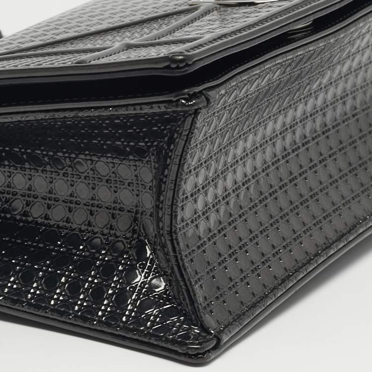 Pre Owned Dior Diorama Small Dark Grey Microcannage Patent Leather Flap Bag