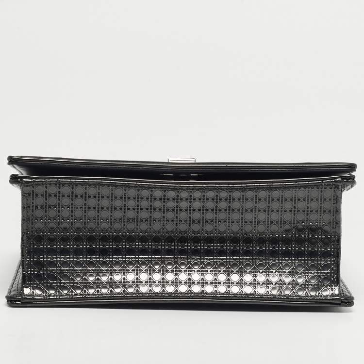 Pre Owned Dior Diorama Small Dark Grey Microcannage Patent Leather Flap Bag