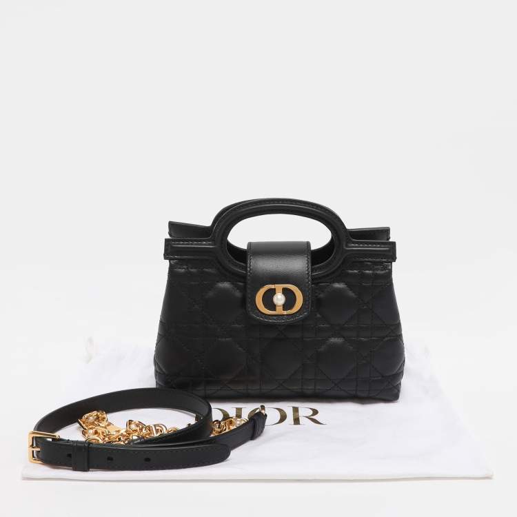 Pre Owned Dior Jolie Mini Black Cannage Quilted Leather Satchel