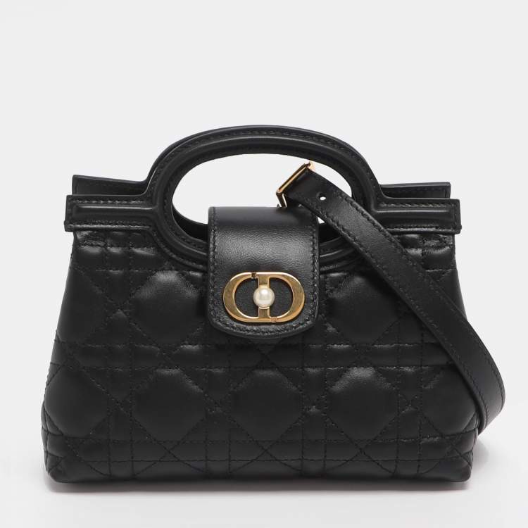 Pre Owned Dior Jolie Mini Black Cannage Quilted Leather Satchel