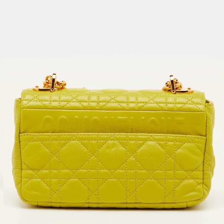 مملوكة مسبقًا Dior Caro Small Lime Yellow Cannage Leather Shoulder Bag