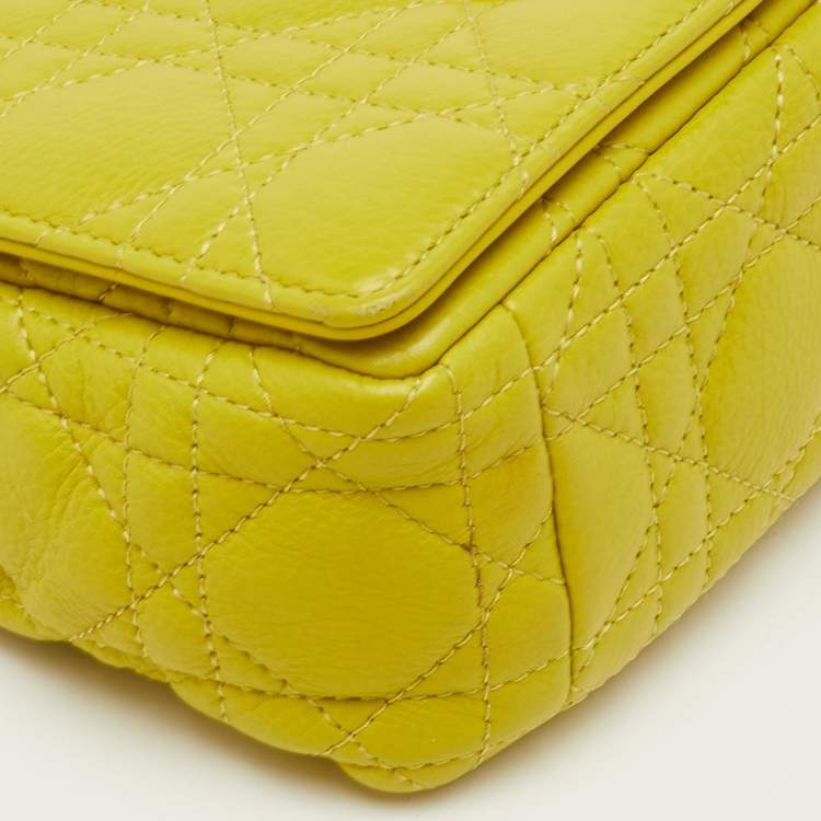 مملوكة مسبقًا Dior Caro Small Lime Yellow Cannage Leather Shoulder Bag