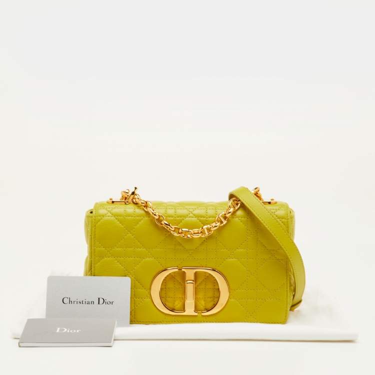 مملوكة مسبقًا Dior Caro Small Lime Yellow Cannage Leather Shoulder Bag