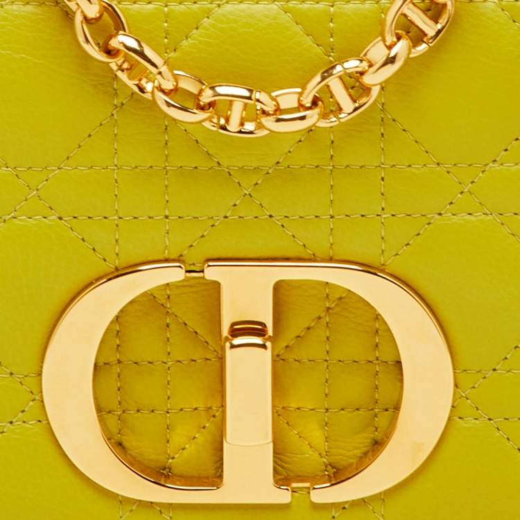 مملوكة مسبقًا Dior Caro Small Lime Yellow Cannage Leather Shoulder Bag