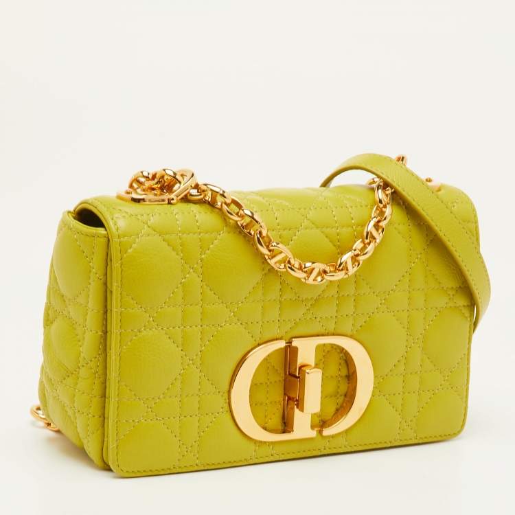 مملوكة مسبقًا Dior Caro Small Lime Yellow Cannage Leather Shoulder Bag