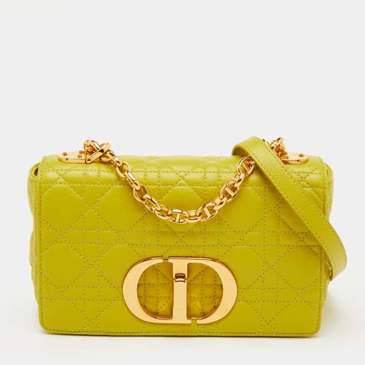 مملوكة مسبقًا Dior Caro Small Lime Yellow Cannage Leather Shoulder Bag