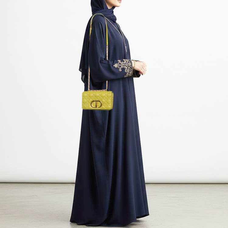 مملوكة مسبقًا Dior Caro Small Lime Yellow Cannage Leather Shoulder Bag