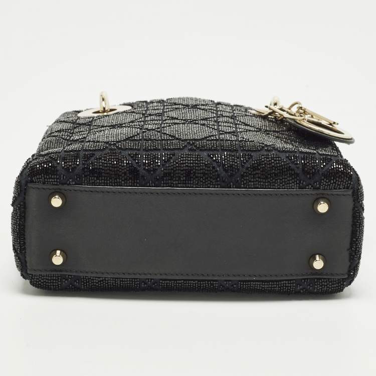 Pre Owned Dior Embroidered Beads Lady Dior Mini Leather and Suede Tote