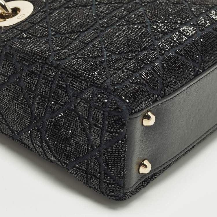 Pre Owned Dior Embroidered Beads Lady Dior Mini Leather and Suede Tote