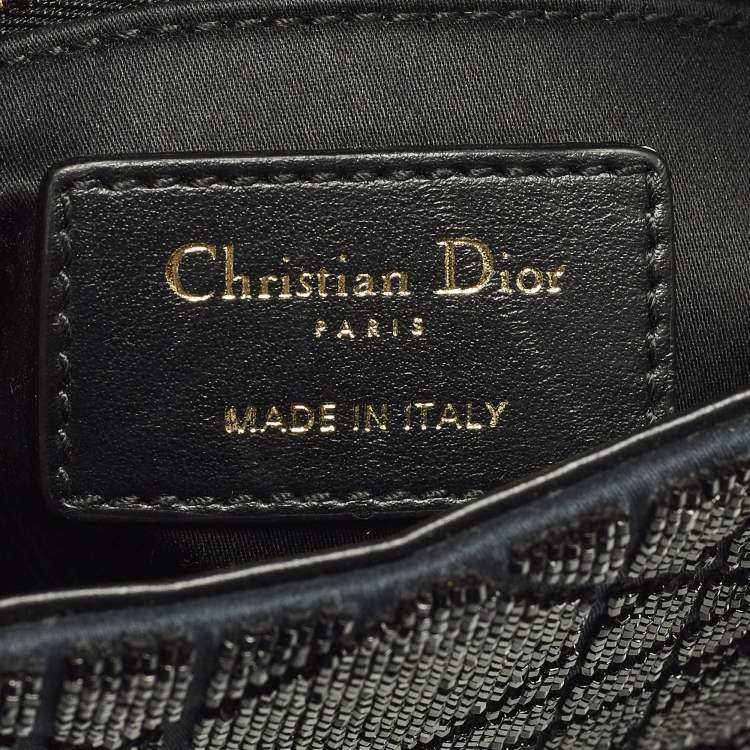 Pre Owned Dior Embroidered Beads Lady Dior Mini Leather and Suede Tote