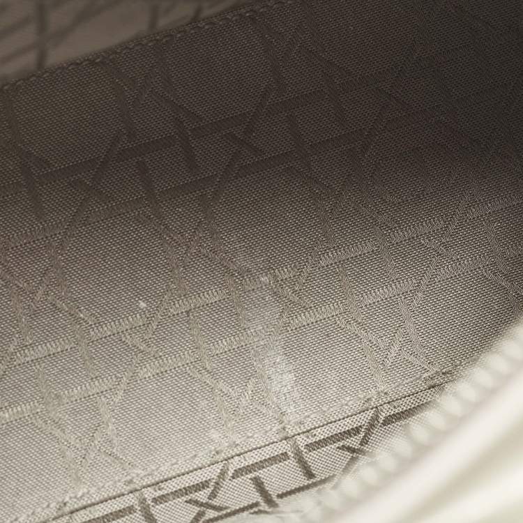 Pre Owned Dior Lady Dior Medium Grey Cannage Patent Leather Tote