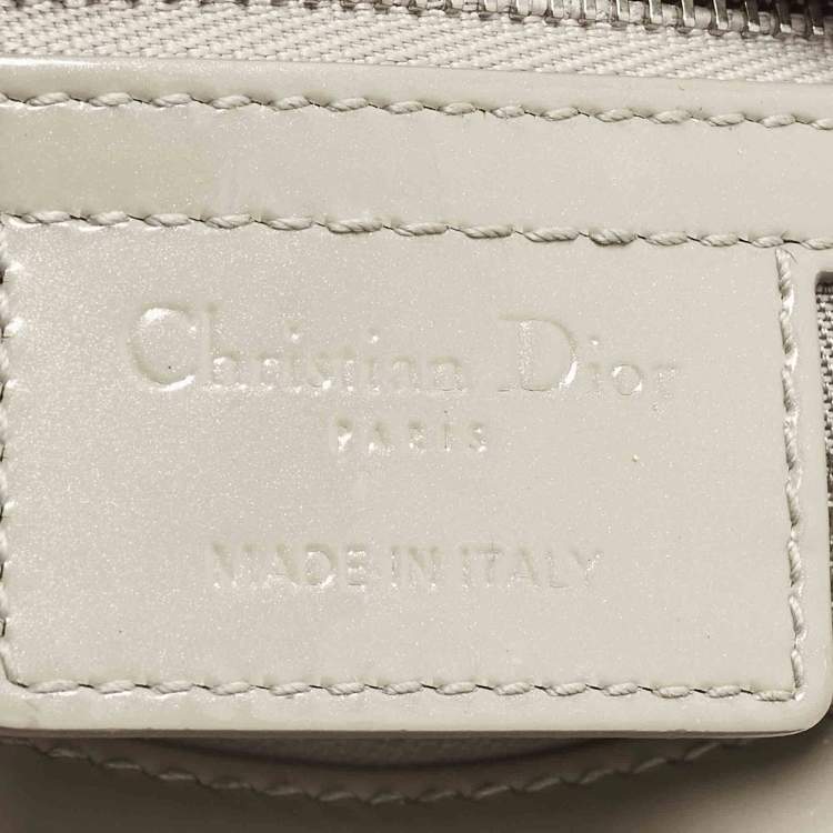 Pre Owned Dior Lady Dior Medium Grey Cannage Patent Leather Tote