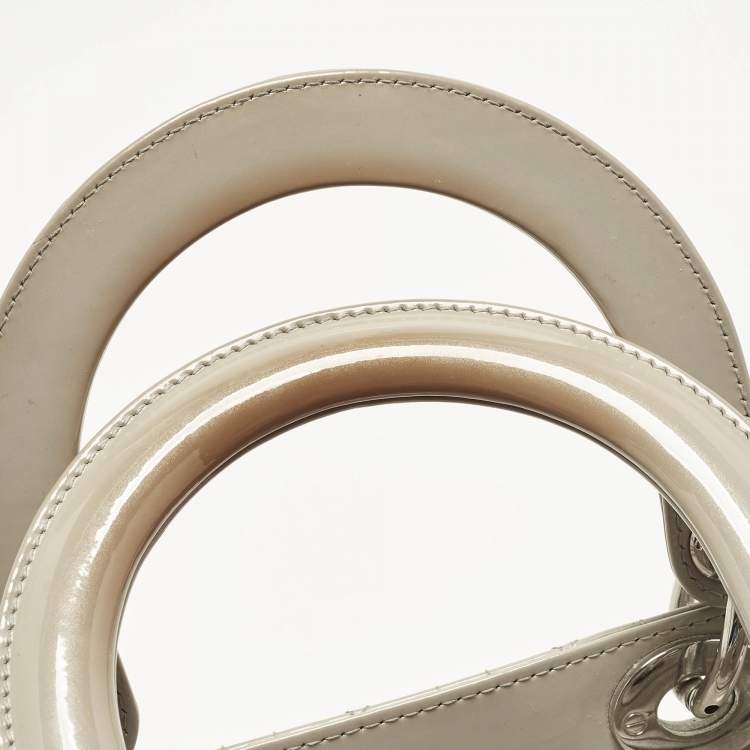 Pre Owned Dior Lady Dior Medium Grey Cannage Patent Leather Tote