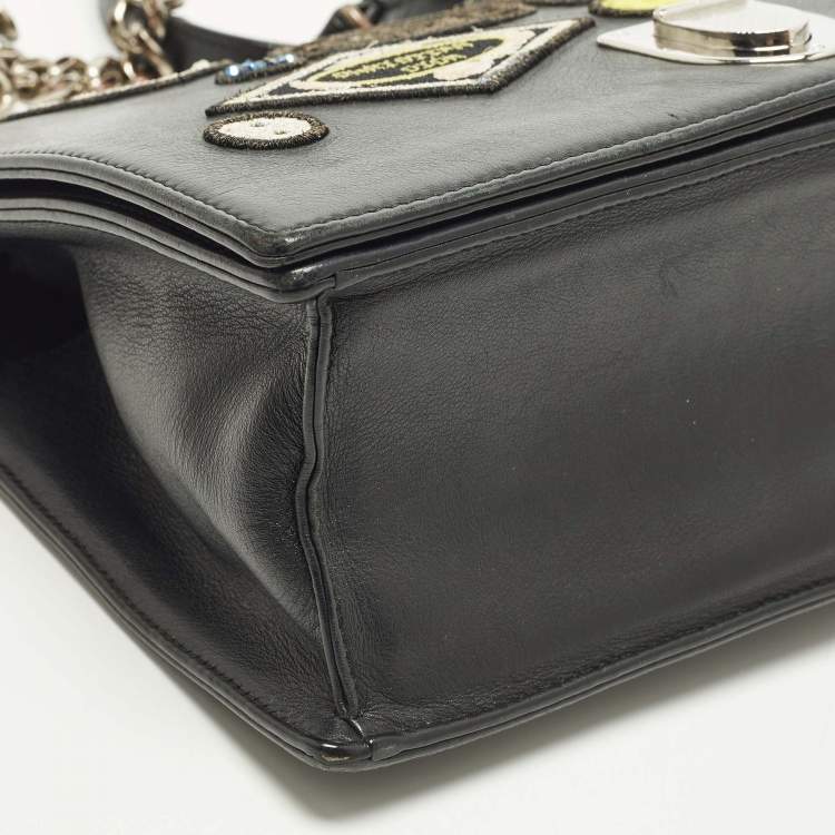 Pre Owned Dior Patchwork Diorama Medium Black Leather Shoulder Bag