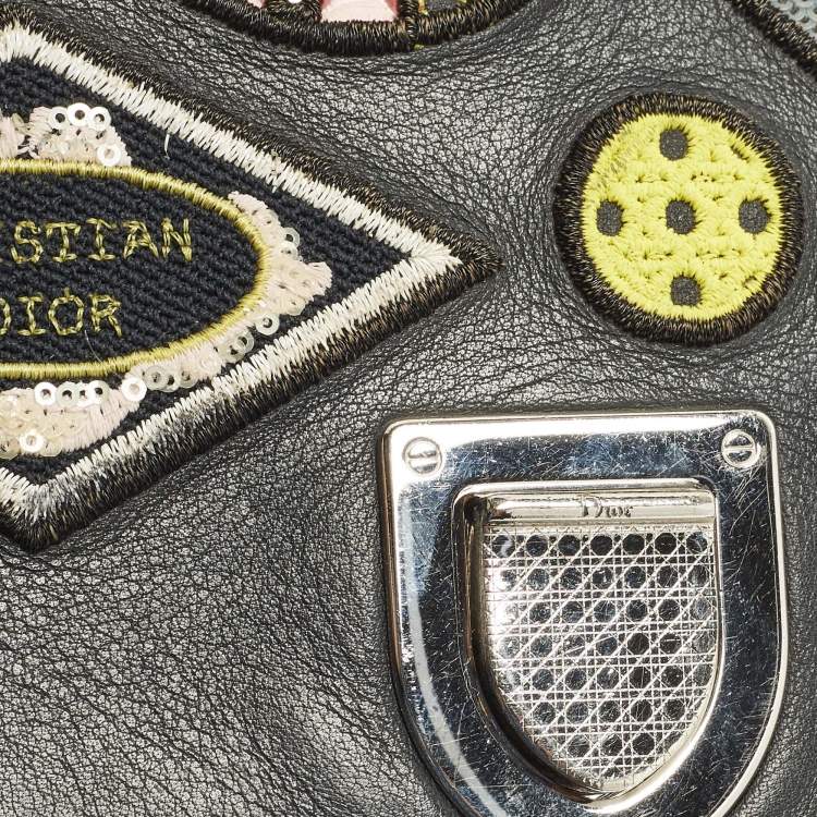 Pre Owned Dior Patchwork Diorama Medium Black Leather Shoulder Bag