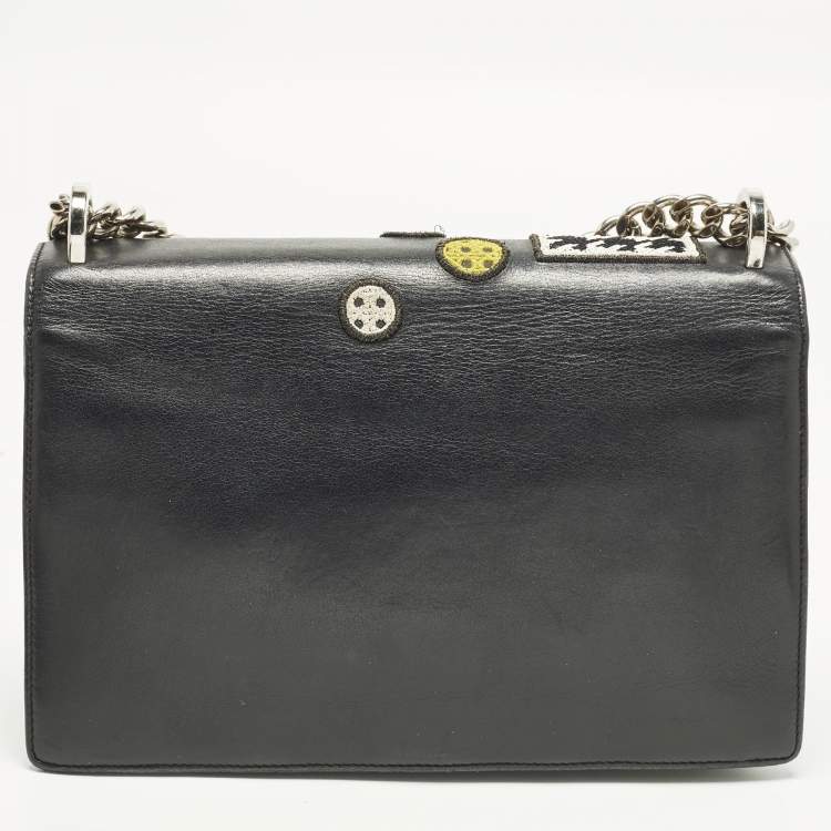 Pre Owned Dior Patchwork Diorama Medium Black Leather Shoulder Bag