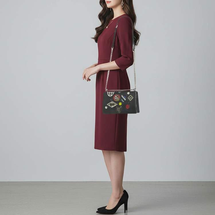 Pre Owned Dior Patchwork Diorama Medium Black Leather Shoulder Bag
