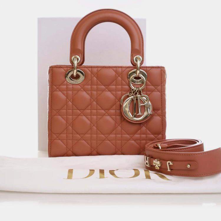 Pre Owned Dior Orange Small Lambskin Cannage MyABCDior Lady Dior