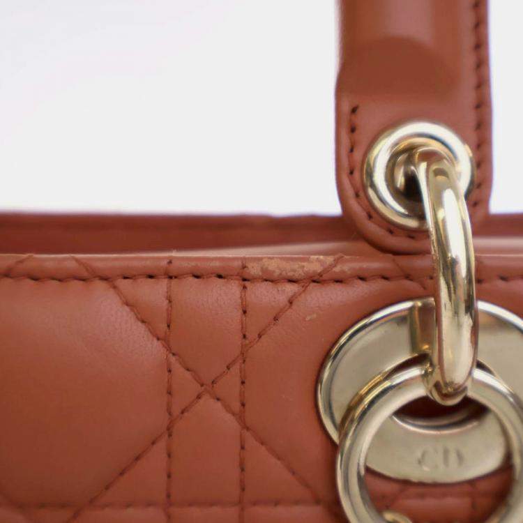 Pre Owned Dior Orange Small Lambskin Cannage MyABCDior Lady Dior