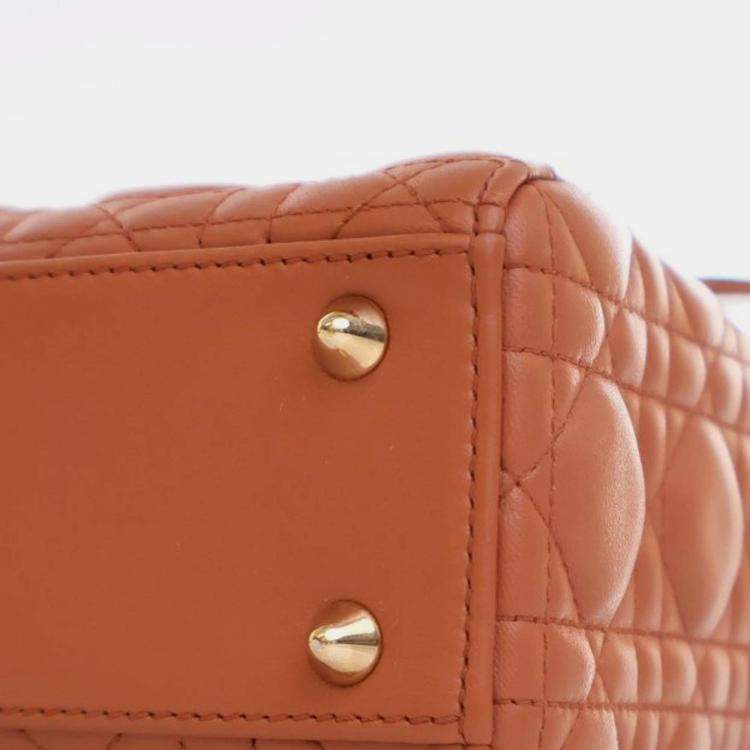Pre Owned Dior Orange Small Lambskin Cannage MyABCDior Lady Dior