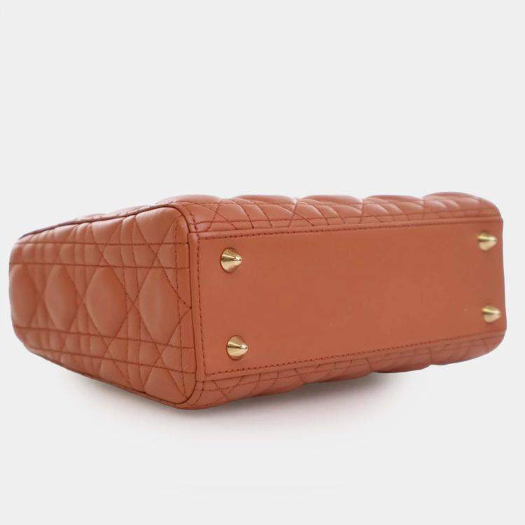 Pre Owned Dior Orange Small Lambskin Cannage MyABCDior Lady Dior