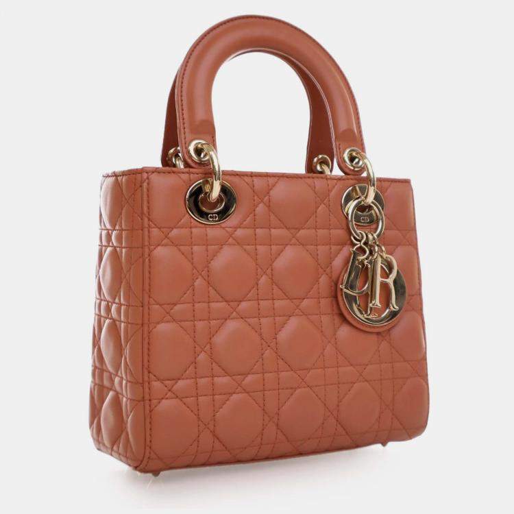 Pre Owned Dior Orange Small Lambskin Cannage MyABCDior Lady Dior
